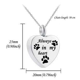 Pendant Memorial Necklace - Stainless Steel Heart Pet Keepsake - Sweet Home Online Store