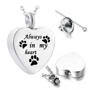 Pendant Memorial Necklace - Stainless Steel Heart Pet Keepsake