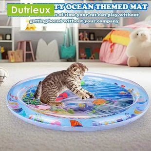 Water Sensory Mat Thickened Inflatable Water Mat for Cat Dog Water Sensor Mat Sensory Playmat with Fish Sea Ocean Cat Beds - Sweet Home Online Store